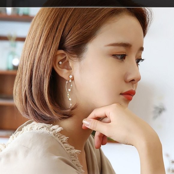 14k Gold Diamonds Swirl Drop Earrings Sterling Silver - Picture 2 of 10